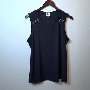 Anne Klein Navy Blue Gold Shoulder Links Sleeveless Top Size Large